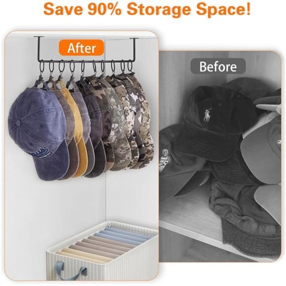Hat Rack for Baseball Cap Hat Storage with 20 Hooks - Modern Metal Hat - Picture 13 of 14